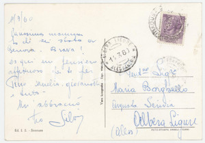 1960 SIRACUSA Silvio BORGHELLO - Cartolina AUTOGRAFA alla famiglia Cartolina postale d'epoca, con messaggio autografo del direttore di Messaggerie Italiane.Viaggiata.Immagine al recto con vedutine di Siracusa. GOOD/buono  Formato: 15x10 cm originale e autentica 1