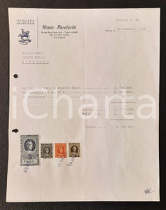 1964 TORINO Piazza San Carlo 141 - Mario PACCHIOTTI Gioielleria - Fattura (1) Fattura commerciale d'epoca dattiloscritta, su carta intestata.Presenti marche da bollo.PAGINE: 1 FAIR/discreto piegature d'epoca; fori da classificatore Formato: 22x28 cm originale e autentica 1
