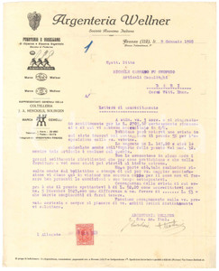 1928 FIRENZE Piazza Indipendenza 1 Argenteria WELLNER *Lettera di accreditamento