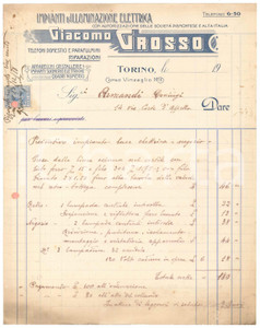 1918 TORINO Corso Vinzaglio - Giacomo GROSSO Impianti illuminazione *Preventivo