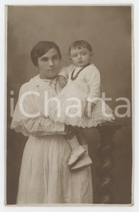 1915 ca TORINO Ritratto di bambino con la balia - Foto G. MOSSO 9x14 cm