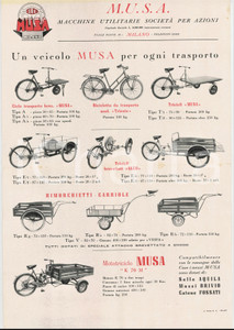1960 ca MILANO M.U.S.A. Cicli e carriole *Volantino ILLUSTRATO