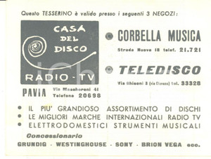 1970 ca PAVIA - CASA DEL DISCO - Tessera per raccolta punti
