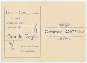 1920 ca LOMELLO U.S. "P. CERRI" Orchestra ANGELINI - Invito alla Grande Veglia