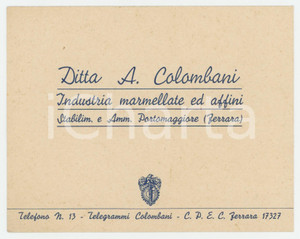 1940 ca PORTOMAGGIORE - Ditta A. COLOMBANI Marmellate - Cartoncino pubblicitario