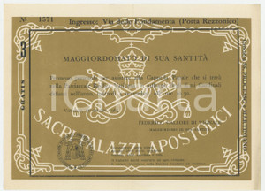 1964 MAGGIORDOMATO SUA SANTITA' Permesso personale Cappella Papale suffragio 2 Permesso personale d'epoca. FAIR/discreto piegatura centrale d'epoca; piccola piegatura angolare Formato: 21x15 cm originale e autentica 1