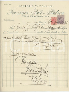 1928 PADOVA Via San Francesco 9 - Sartoria V. BONALDI di Francesco SALE *Fattura