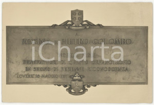 1956 LOVERE Orfanotrofio - Targa a Rosina e Pietro COLOMBO benefattori *Foto