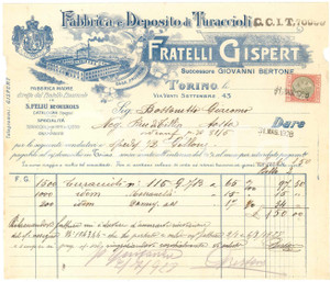 1928 TORINO Fratelli GISPERT Fabbrica e deposito di turaccioli - Fattura