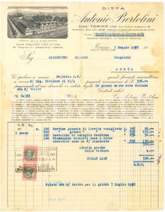 1928 TORINO Via Carlo Alberto 18 - Ditta Antonio BERTOLINI Droghe - Fattura