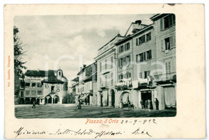 Cartolina originale da collezione 1904 ORTA SAN GIULIO Piazza MOTTA con Antico CaffÃ¨ REGLI e panni stesi CARTOLINA 1