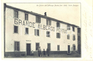 Cartolina originale da collezione 1903 VALLE IMAGNA BG Grande Albergo PertÃ¼s  Cartolina ANIMATA FP VG 1