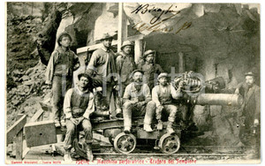 1904 ISELLE (VB) Traforo del SEMPIONE Operai su macchina perforatrice *Cartolina