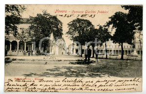 1908 NOVARA Fontana ai giardini pubblici *Cartolina ANIMATA FP VG