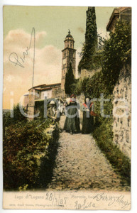 Cartolina originale da collezione 1905 MORCOTE Chiesa di S. MARIA DEL SASSO Donne in abito tradizionale Cartolina 1