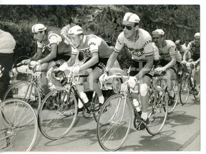 1961 CICLISMO GIRO D'ITALIA Passo di ACQUABONA - Jacques ANQUETIL e Charly GAUL Fotografia d'epoca, con didascalia coeva. CONDIZIONI: GFORMATO: 18x13 cm     originale e autentica 1
