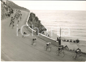 1955 CICLISMO MILANO-SANREMO Il gruppo nella discesa di Capo Mele - Foto 18x13 Fotografia d'epoca con didascalia coeva.  CONDIZIONI: G (ma lieve sovraimpressione) FORMATO: 18x13 cm     originale e autentica 1