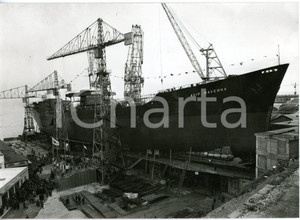 1958 ANCONA Cerimonia varo della turbocisterna AGIP RAVENNA *Foto 18x13