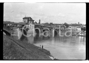 6x9cm NEGATIVO ORIGINALE * 1920 PAVIA Il Ponte Coperto sul Ticino 