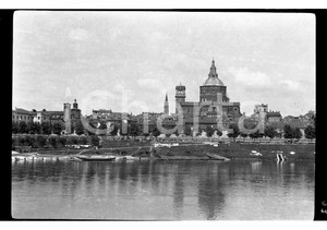 6x9cm NEGATIVO ORIGINALE * 1920 PAVIA Scorcio panoramico dal Ticino al Duomo