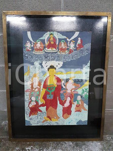 1975 CINA VINTAGE Scena spirituale orientale - quadro 58,5 x 75,5 cm