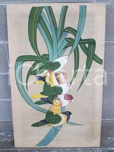 1975 CINA VINTAGE Pappagallini su ramo - quadro 52 x 82 cm