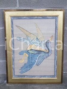 1975 CINA VINTAGE - Uccelli in volo con cornice microfiori- quadro 61,3x79 cm