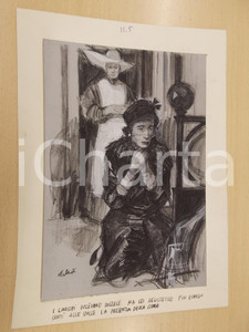 Stampa, bozzetto originale 1965 ca Alfonso ARTIOLI Donna in ginocchio con suora  Tavola originale 20x28 1