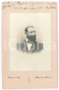 Fotografia d epoca originale 1899 MILANO Ritratto Giuseppe PELLINI con dedica Foto GUIGONI & BOSSI 13x21 cm 1