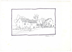 Opera d’arte autentica 1975 Area di PADOVA Achille GAMBERINI  Cascine  Disegno 25x17 cm 1