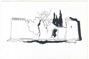 Opera d’arte autentica 1975 MONSELICE PD Achille GAMBERINI  Cinta muraria lato Padova  Disegno 1