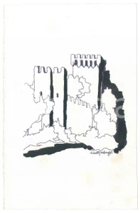 Opera d’arte autentica 1975 ESTE PD Achille GAMBERINI  Castello marchionale  Disegno 14x21 cm 1