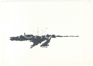 Opera d’arte autentica 1975 Area di PADOVA  Achille GAMBERINI Veduta astratta di paese Disegno 15x20 1