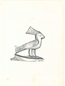 Opera d’arte autentica 1972 PADOVA Achille GAMBERINI  Il pavone Disegno 20x28 cm 1