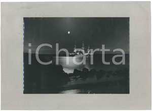 Fotografia d epoca originale 1950 PONTA DELGADA AZZORRE Nave illuminata  Notturno Foto ARTISTICA 33x23 cm 1