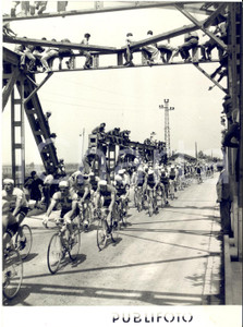 1957 PONTELAGOSCURO - CICLISMO Giro d'Italia - Passaggio del gruppo sul ponte