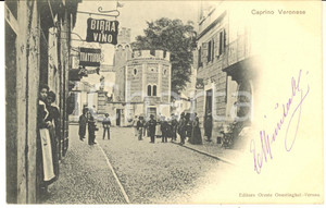 1901 CAPRINO VERONESE Veduta con Piazza Romana - Cartolina ANIMATISSIMA RARA FP  Rara e pregevole cartolina postale d'epoca, viaggiata, con la Trattoria Centrale visibile a sinistra.CONDIZIONI: GFORMATO: FP    originale e autentica 1
