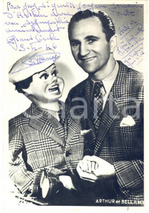 1946 BELGIQUE - ARTHUR et BELLAMY - AUTOGRAFO su fotografia seriale 12x18 cm  Fotografia seriale con messaggio autografo dell'attore.CONDIZIONI: G (lievi gualciture marginali)FORMATO: 12x18 cm    originale e autentica 1