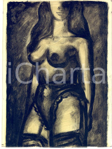 1950 ca EROTICA VINTAGE Ritratto di donna in lingerie - Tempera su carta 19x25  Tempera su carta, con studio di nudo a matita al verso.CONDIZIONI: POOR (piegature al lato destro con piccolo strappo)FORMATO: 19x25 cm    originale e autentica 1