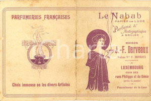 1910 ca PARIS PARFUMERIE Le Nabab papier - Maison J.-F. DERVEAUX vintage ad  Biglietto pubblicitario, su quattro facciate.CONDIZIONI: FAIR (minime macchie)FORMATO: 7x10 cm    originale e autentica 1