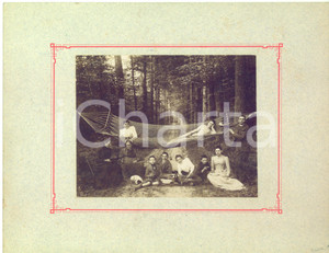 1910 ca TERVUREN (B) Bois des Capucins - Randonneurs avec un hamac - Photo RARE  Rara fotografia originale d'epoca, montata su cartoncino rigido.CONDIZIONI: GFORMATO: 27x21 cm (cartoncino); 15x12 cm (fotografia)    originale e autentica 1