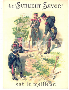 1890 ca BRUXELLES - SUNLIGHT SAVON - Carte publicitaire ARMEE (1) 9x12 cm  Cartoncino pubblicitario originale d'epoca.CONDIZIONI: G FORMATO: 9x12 cm    originale e autentica 1