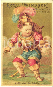 1890 ca ROYAL WINDSOR Régénérateur cheveux - Chromo publicitaire MARS 6x10 cm  Cartoncino pubblicitario originale d'epoca, stampato in cromolitografia, con testo al verso.CONDIZIONI: GFORMATO: 6x10 cm    originale e autentica 1