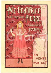 1890 ca PARIS Dentifrice Docteur PIERRE - Original vintage advertising 9x13 cm  Pubblicit&agrave; d'epoca, originale, con testo al verso.Illustrata da Boutet de Monvel.CONDIZIONI: G (minima sbrecciatura al lato sinistro; piccoli residui cartacei e abrasioni al verso)FORMATO: 9x13 cm    originale e autentica 1