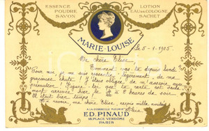 1905 PARIS - A LA CORBEILLE FLEURIE Carte postale MARIE-LOUISE *Publicitaire  Cartolina postale pubblicitaria,a rilievo in oro, viaggiata.CONDIZIONI: GFORMATO: FP    originale e autentica 1