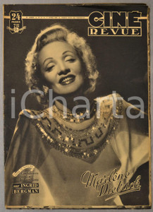1949 CINE REVUE Marlène Dietrich - Confidences sur Ingrid Bergman n° 13  Rivista d'epoca, con illustrazioni b/n.Anno 29, n&deg; 13 - 1&deg; aprile 1949CONDIZIONI: FAIR (lieve piegatura centrale e angolare)FORMATO: 28x39 cmPAGINE: 23  originale e autentica 0