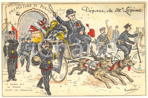 1913 FRANCE SATIRE Départ de Louis LEPINE Préfet de police de PARIS Postcard  Cartolina postale d'epoca, viaggiata. FAIR/discreto piegature angolari Formato: 14x9 cm originale e autentica 1