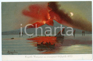 1900 ca NAPOLI Il Vesuvio in eruzione - 1872 - Cartolina ill. A. COPPOLA Cartolina postale d'epoca, illustrata,  viaggiata. FAIR/discreto piegatura angolare; lieve residuo di colla Formato: 14x9 cm originale e autentica 1