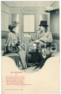 1900 ca FRANCE HUMOUR En wagon - II - Afin de rompre la glace *Postcard BERGERET  Cartolina postale d'epoca, non viaggiata. GOOD/buono  Formato: 9x14 cm originale e autentica 1