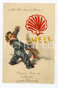 1925 ca ITALIA Benzina SHELL Petrolio AUREOLA Ill. di Aldo MAZZA - Cartolina  Cartolina postale d'epoca, non viaggiata.CONDIZIONI: GFORMATO: FP    originale e autentica 1